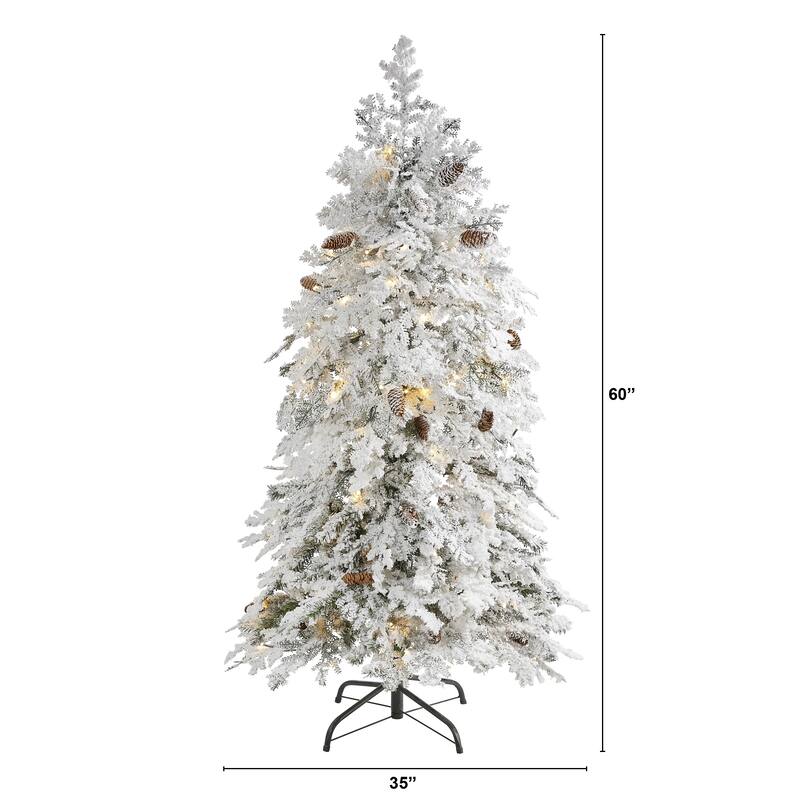 5' Montana Spruce Flocked Artificial Christmas Tree, Clear LED Lights - 5 Foot