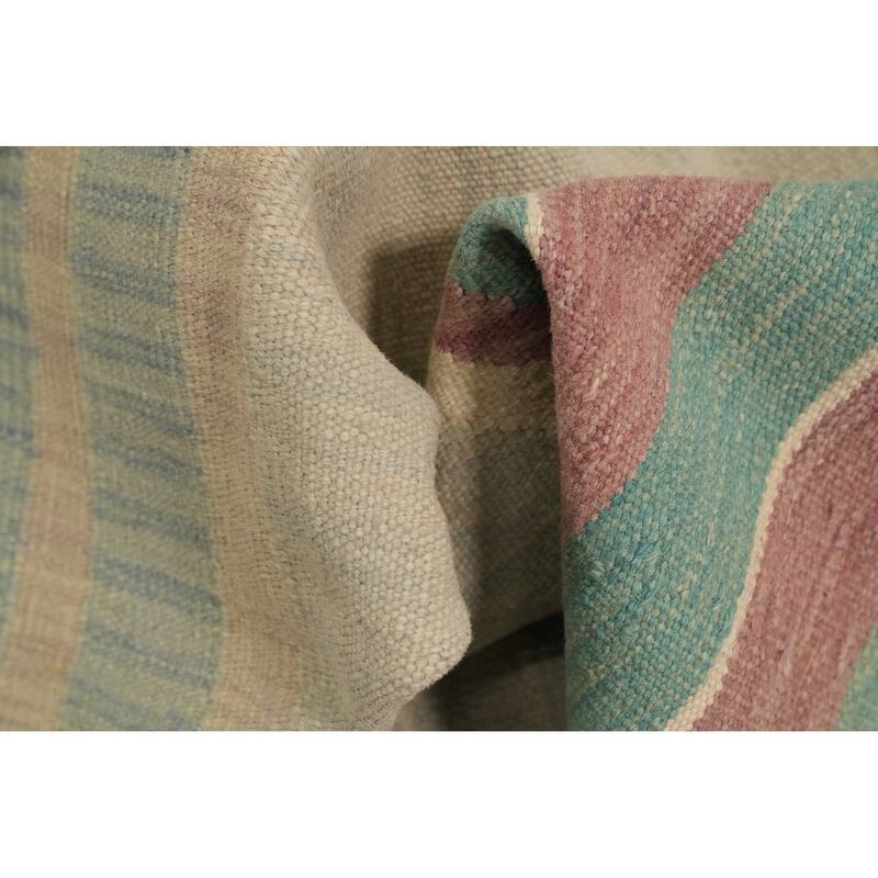 Hand Woven Oriental 100% Wool Carpet Southwestern Modern Multi-Colored Kilim Area Rug - 9' 11'' X 6' 8''
