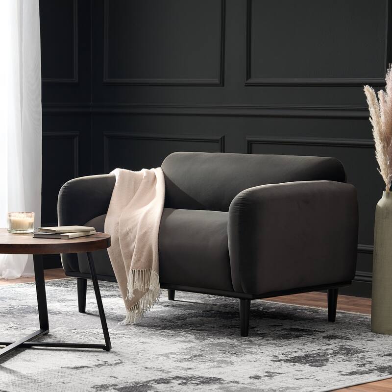 Contemporary Loveseat Sofa, Velvet Upholstered, Birch Wood Legs, Elegant Design for Living Room and Bedroom