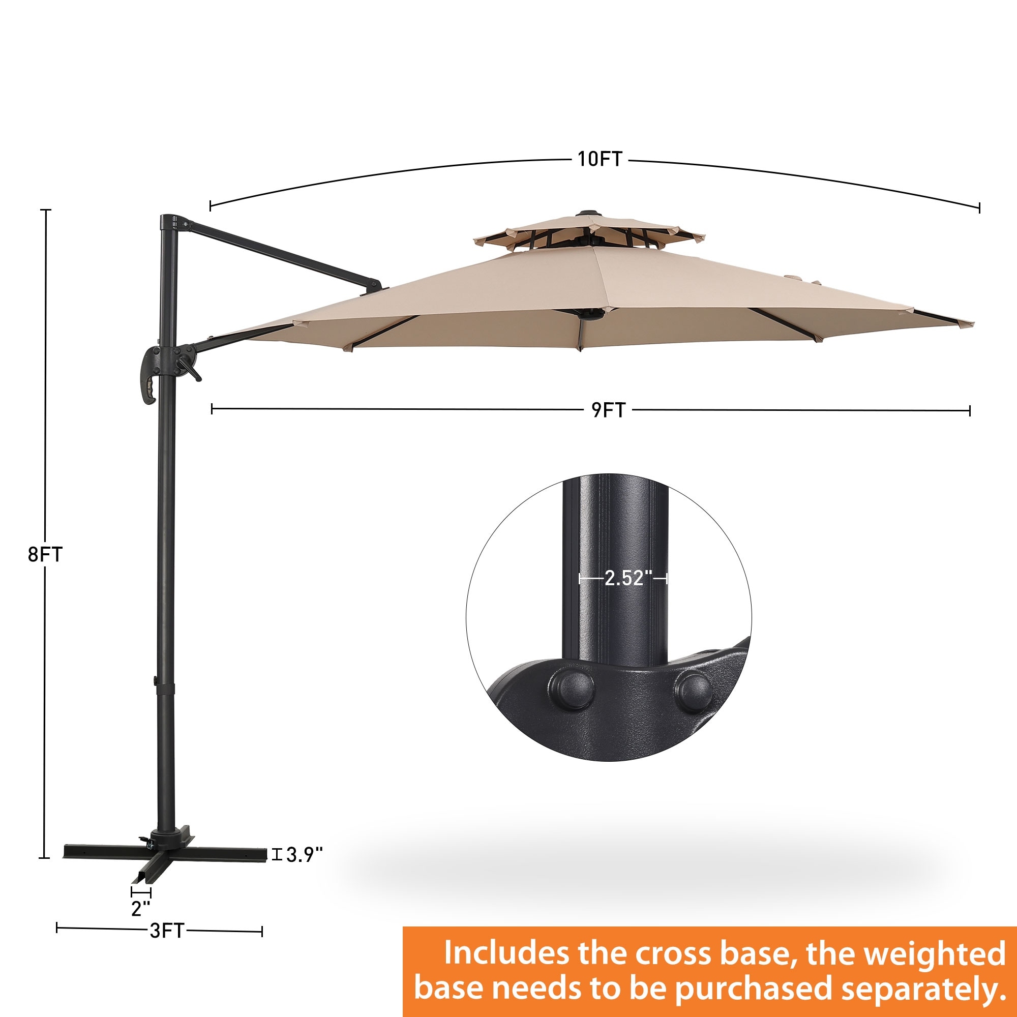 abba patio cantilever umbrella instructions 11 Ft Double Roof Round Offset East Oak 10 FT Aluminum Offset Outdoor
