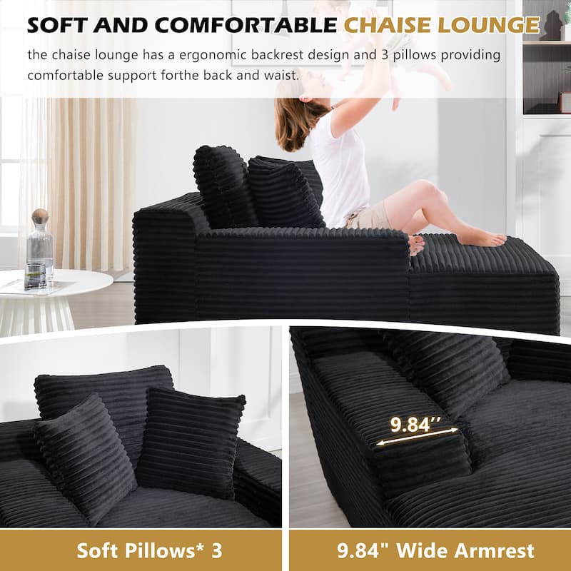 Deep Seat Chaise Lounge Chair, Wide Armrest Sleeper Sofa with Three Soft Pillows, Convertible Boneless Sofa Bed Daybed