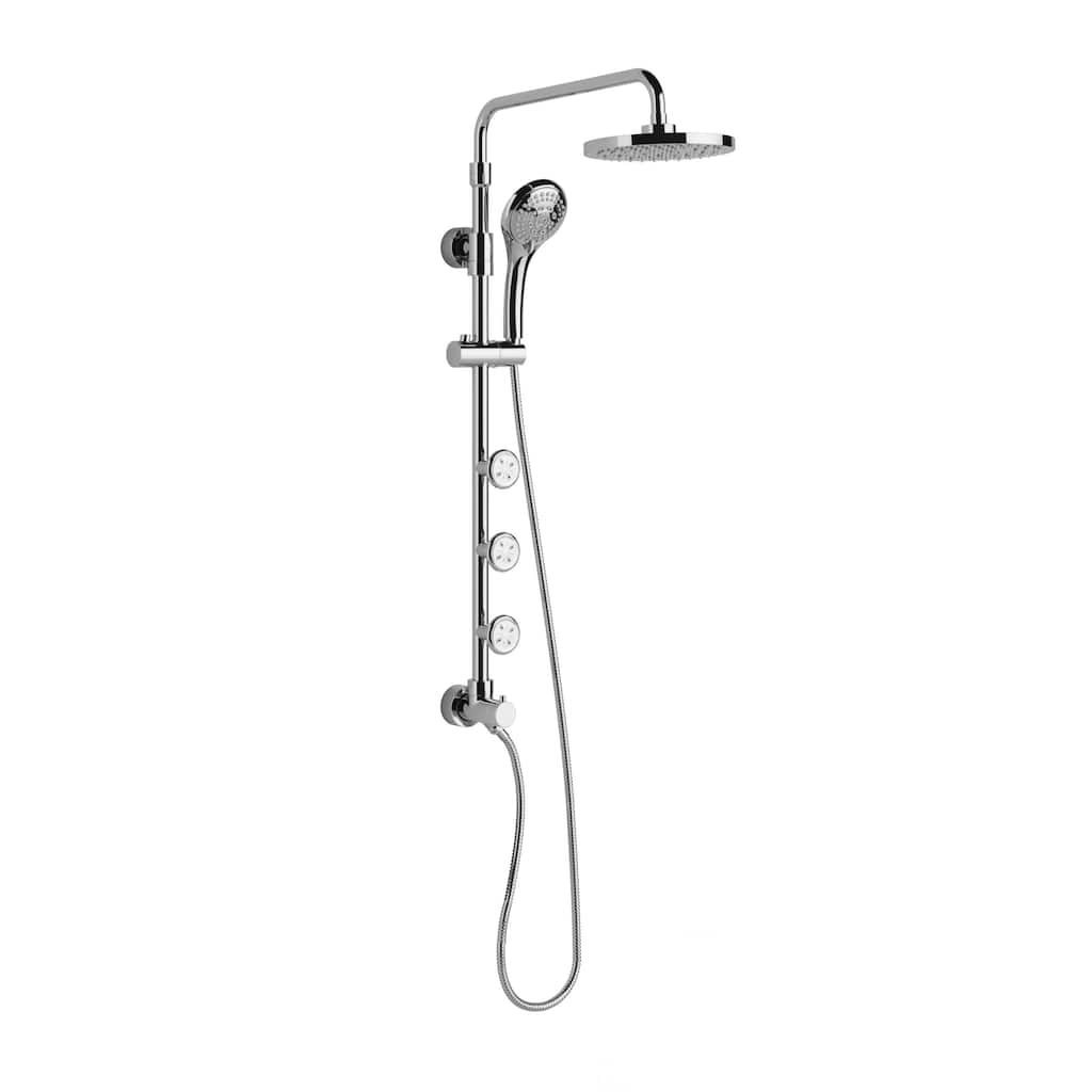 Lanikai 8-in Rain Showerhead Shower System with 3-Body Jets Multi-function Handshower and Pivoting Shower Arm Chrome 1.8GPM
