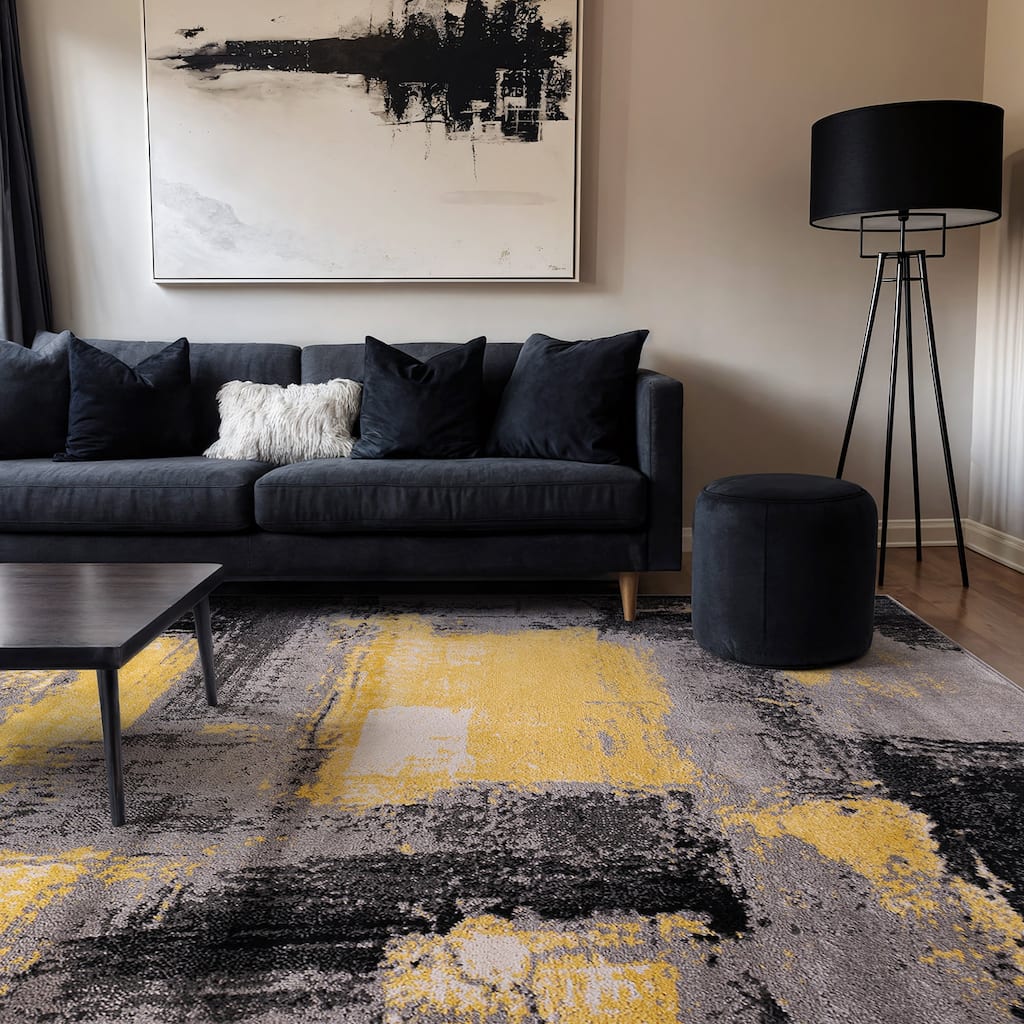 World Rug Gallery Contemporary Abstract Watercolor Yellow Area Rug