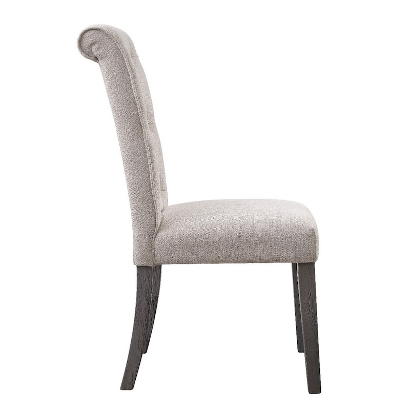Side Chair with Button Tufted Backrest, Set of 2, Beige