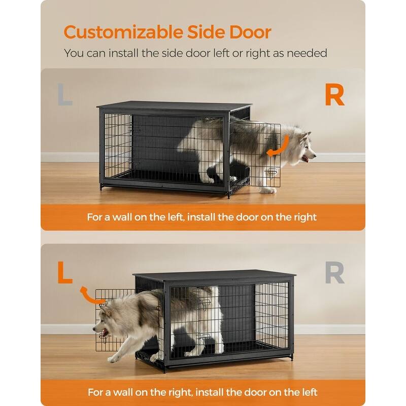 Wooden Dog Crate with Removable Tray, Indoor Pet Crate End Table