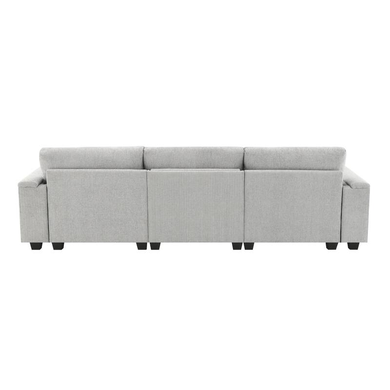 96*35'' Chenille Sectional Sofa with Bluetooth Speaker, Drop Down Table & More