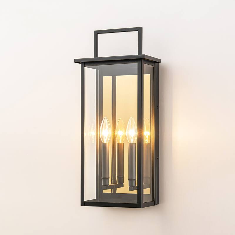 2-Light Industrial Black Outdoor Light Square Clear Glass Waterproof Lantern Wall Sconce - 8.6 in. W x 19.8 in. H x 5.1 in. D