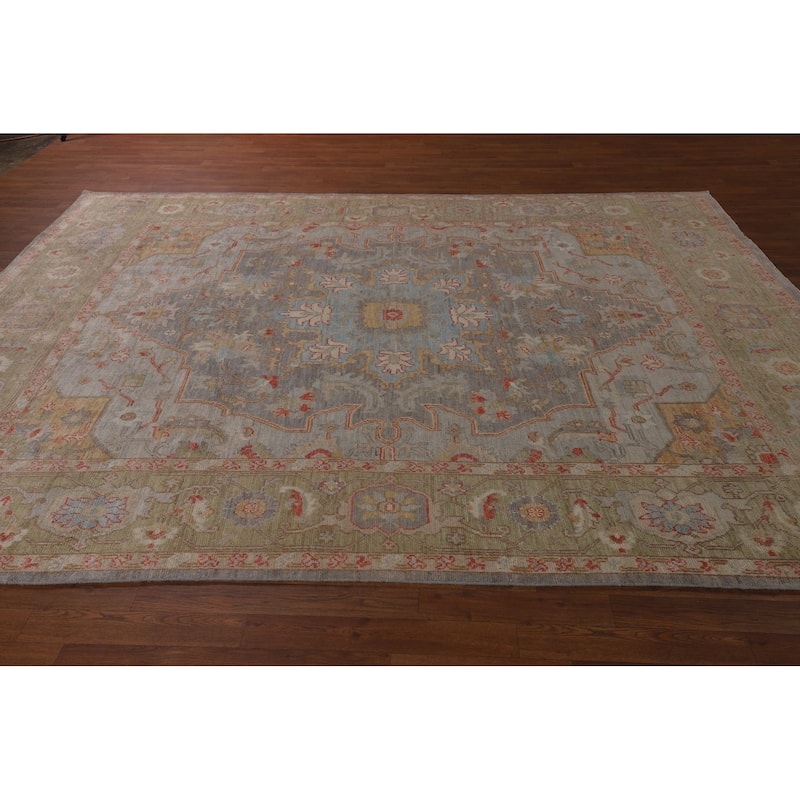 Oushak Turkish Area Rug Vegetable Dye Hand-Knotted Grey Wool Carpet - 8'1"x 9'9"