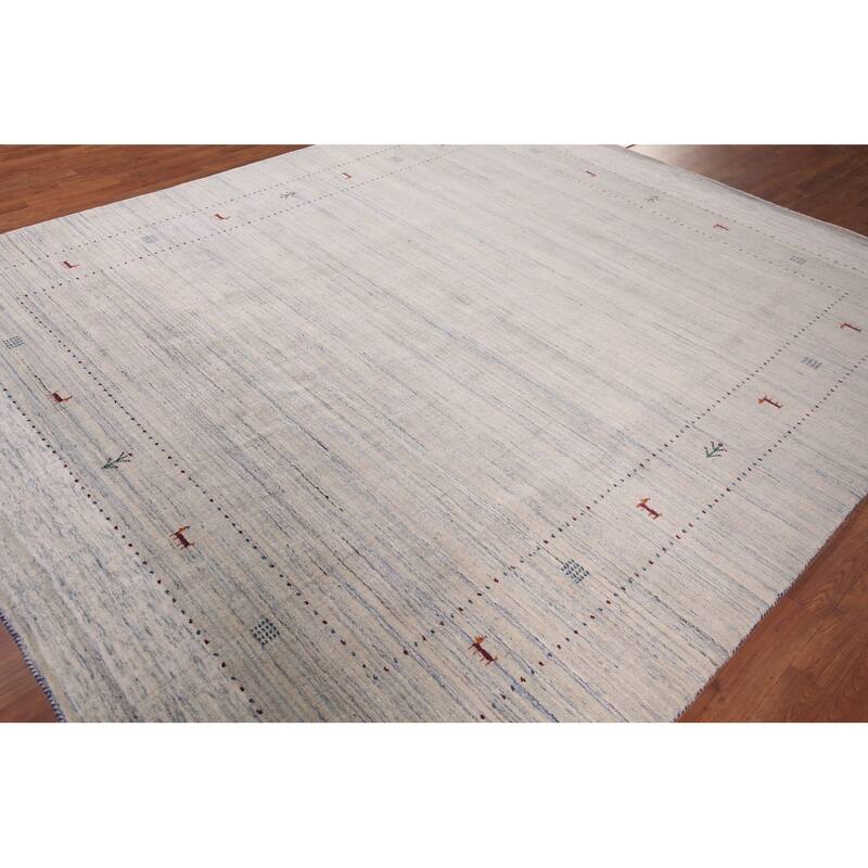 Striped Tribal Gabbeh Indian Area Rug Hand-Knotted Wool Carpet - 8'4"x 9'10"