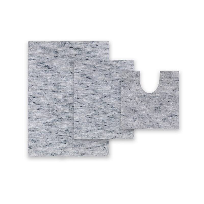 Home Weavers Cloud Comfort 100% Microfiber Bathroom Rug, Non Slip Bath Mat Water Absorbent Soft Microfiber Shaggy Mat - 3 PC Set - 17"x24", 21"x34", 20"x20" - Gray