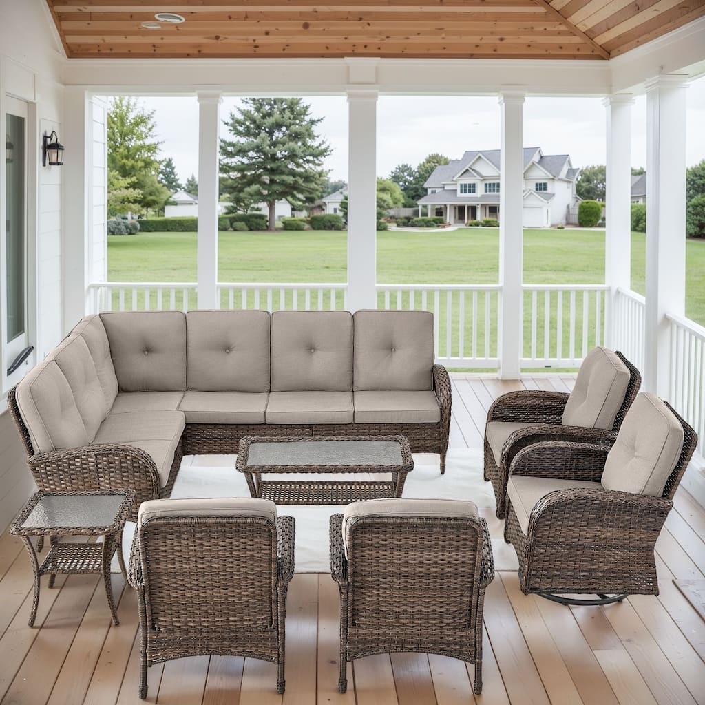 Patio Sectional Sofa Chair with Swivel Chairs Set