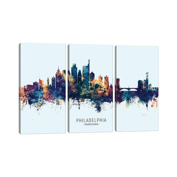 icanvas "philadelphia skyline blue orange" by michael tompsett 3 piece canvas wall art set overstock 34270615 icanvas "philadelphia skyline blue