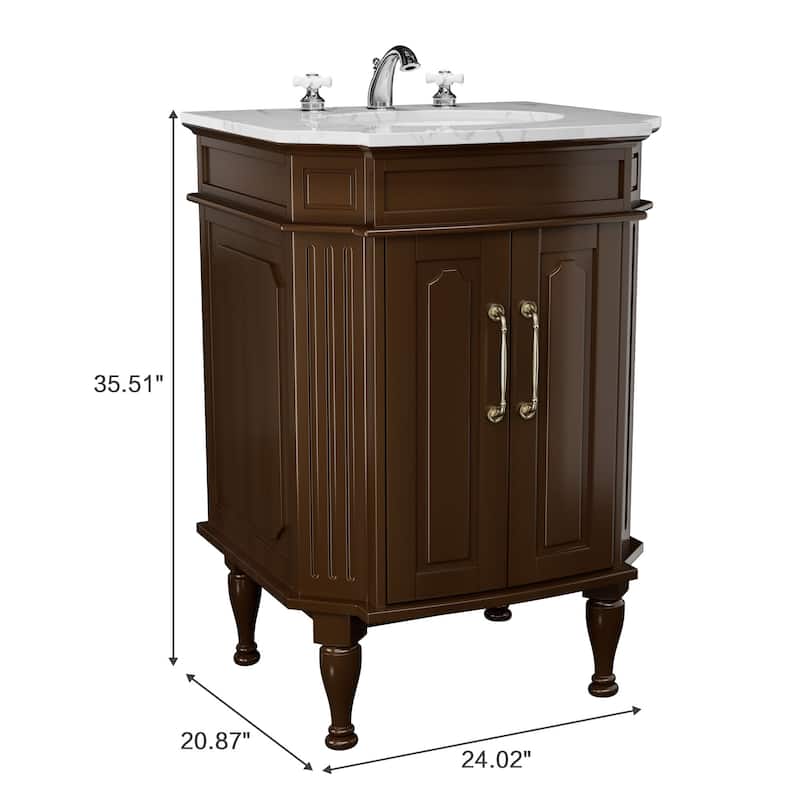 Elegant 24-Inch European Bathroom Vanity with Gold Accents and Marble-Style Sink