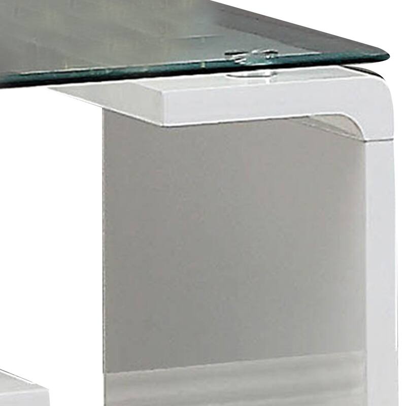 23.63 in. White and Clear Rectangle Glass End Table, Sturdy Build End Side Table for Living Rooms