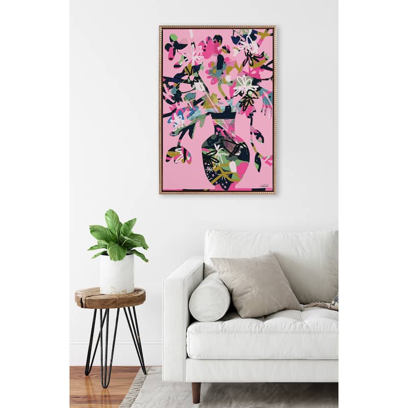 Kate and Laurel Sylvie Beaded Pinnacle Vase Framed Canvas by Inkheart Designs