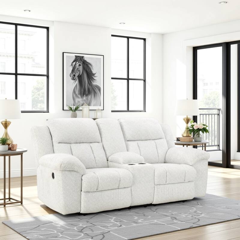 Briar Manual Double Reclining Loveseat, White Polyester, 80 Inch