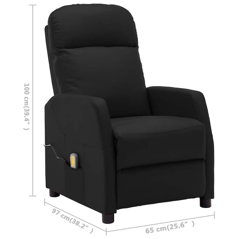 vidaXL Massage Recliner Black Faux Leather - 25.6" x 38.2" x 39.4"