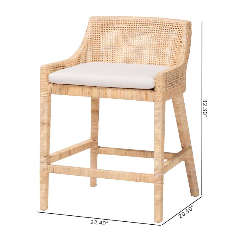 Beata Natural Rattan Counter Stool - Handcrafted Wingback Counter Chair with Removable Cushion, Coastal Boho Style