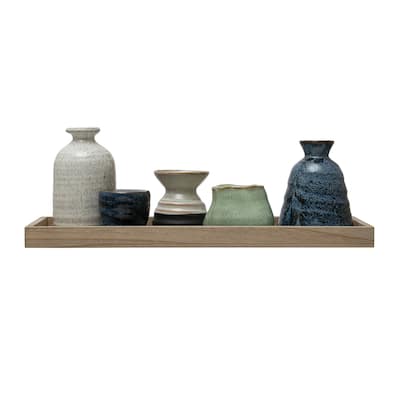 Mango Wood Tray with Candle Holders and Vases