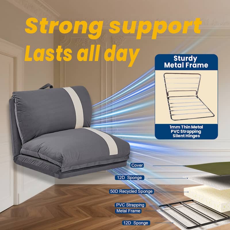 Floor Sofa Bed with 6-Position Adjustable, Sleeper Sofa with 5-Second Foldable, Upholstered Bean Bag Base & Pillow
