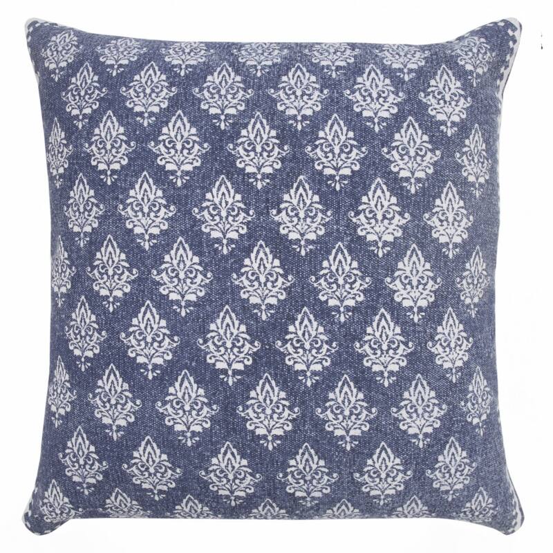 HomeRoots 20" X 20" Vintage Indigo Blue And White 100% Cotton Geometric Zippered Pillow
