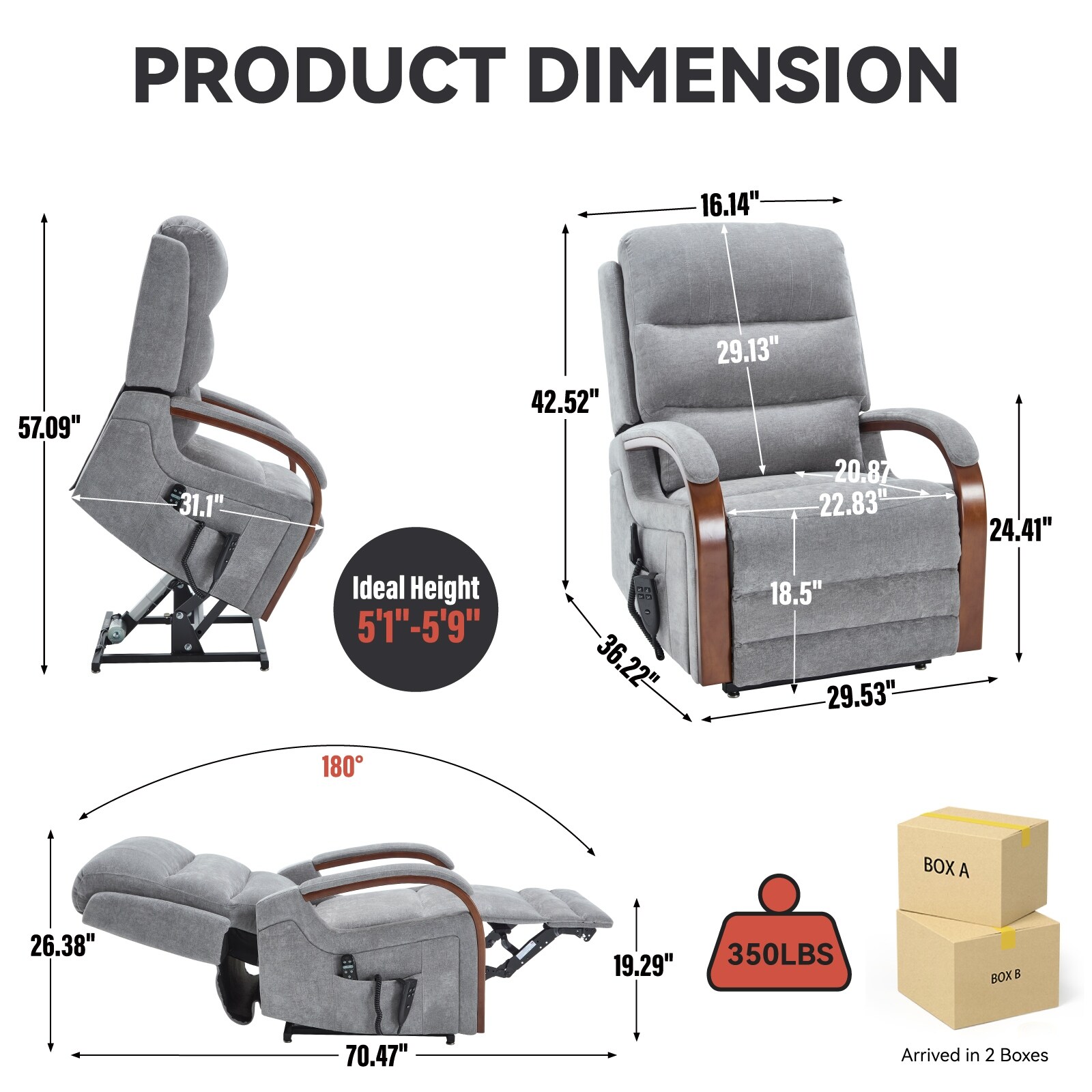 Ultimate Comfort Power Lift Recliner Massage, Heat & Tool-Free Assembly, Infinite Position Recliner for Elderly and Recovery