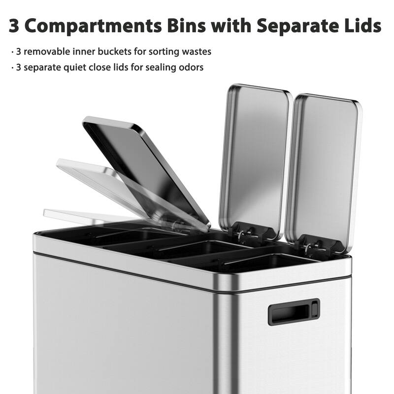Kitchen Trash Can, 3x5.3 Gallon Garbage Can with Removable Inner Buckets, Step On Pedal