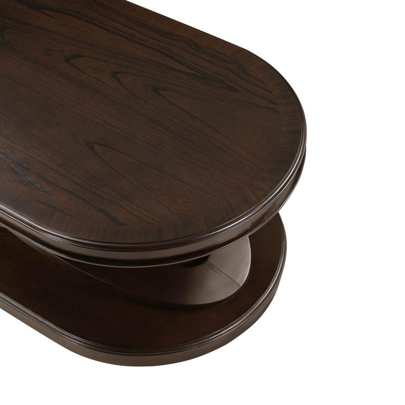 Solid Wood Oval Coffee Table with X-Shaped Base for Living Room Use