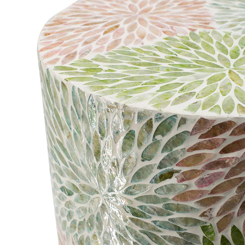Floral Capiz Shell Accent Stool - 17.75" - Green and Pink