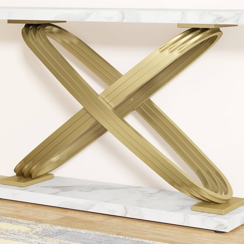 55’’ Modern Console Table for Living Room,Faux Marble Behind Sofa Couch, Long Sofa Table, Narrow Rectangular Entryway Table