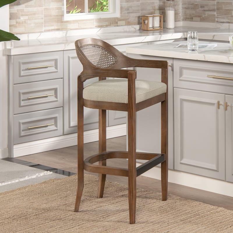 Americana Mid-Century Modern Rattan Cane Back Counter and Bar Stool