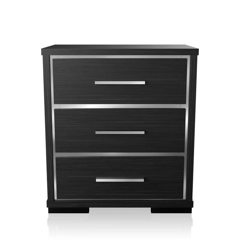 Kastela Contemporary Grey Wood 3-Drawer Nightstand with USB and Chrome Trim by Copper Grove