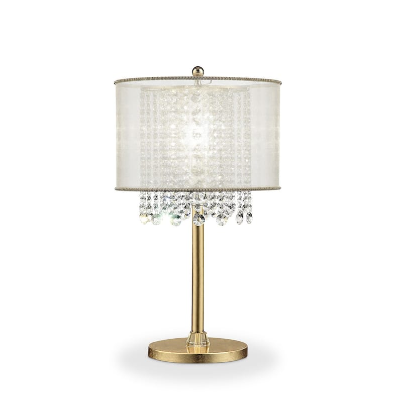 Primo Gold Finish Table Lamp with Crystal Accents and White Shade - Large