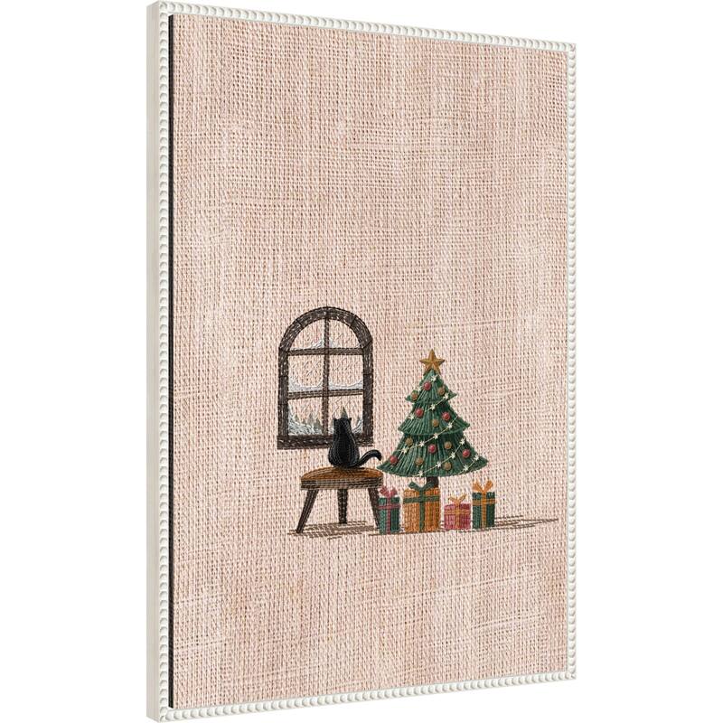 Cat in Cozy room by Xuan Thai (23 x 33 in.), Framed Canvas Wall Art Print - Sylvie Beaded White