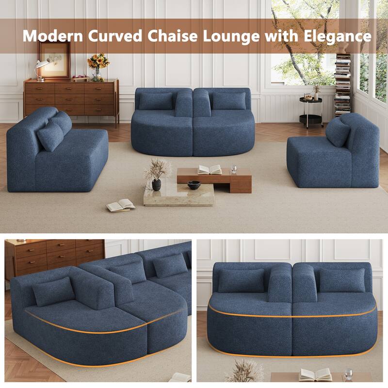 143.7" Polyester Sectional Sofa with 2 Chaise Lounges, Back Pillows