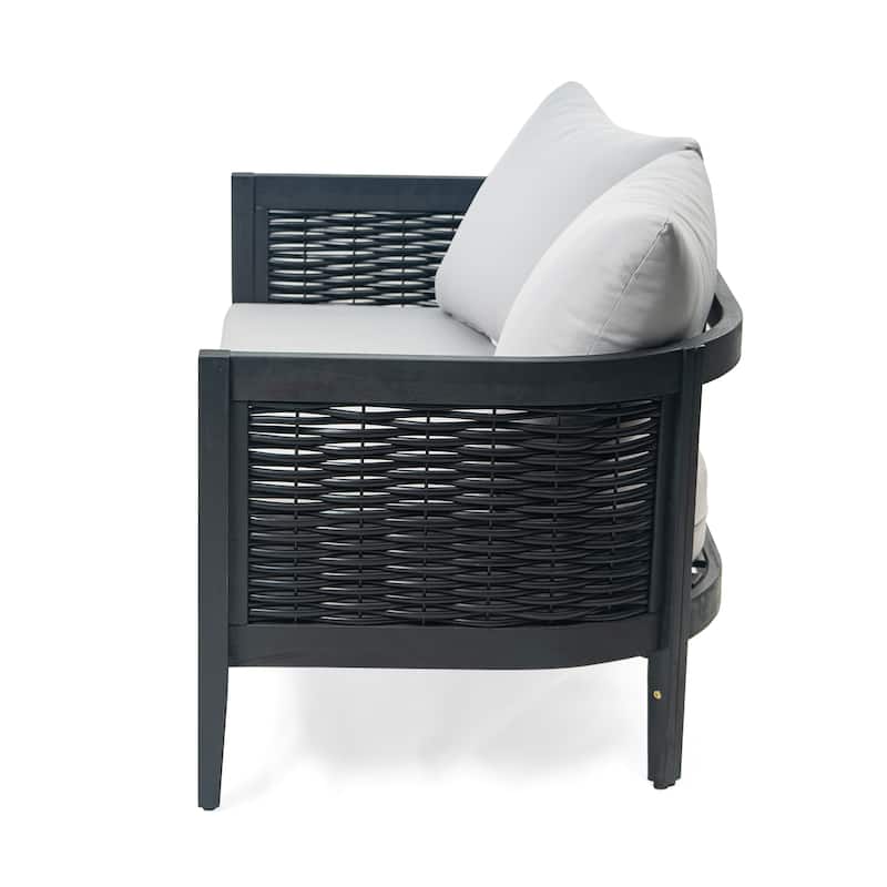 Burchett Outdoor Acacia Wood and Wicker 4 Seater Chat Set with Optional Sunbrella Cushions by Christopher Knight Home