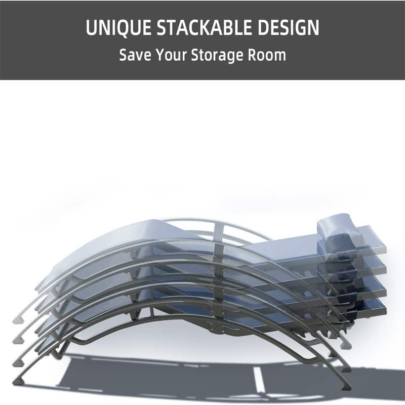 3Pcs Adjustable Aluminum Outdoor Chaise Lounge Chairs with Metal Side Table