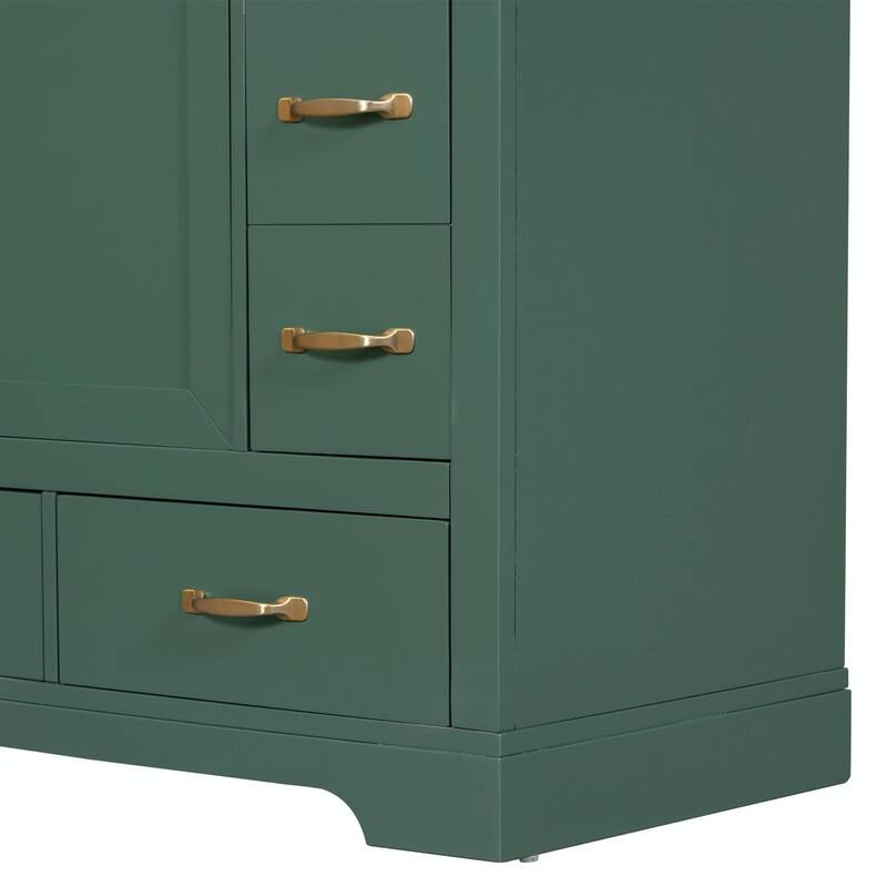 36" Bathroom Vanity with Sink Combo: Six Drawers, Multi-Functional Divider, Adjustable Shelf