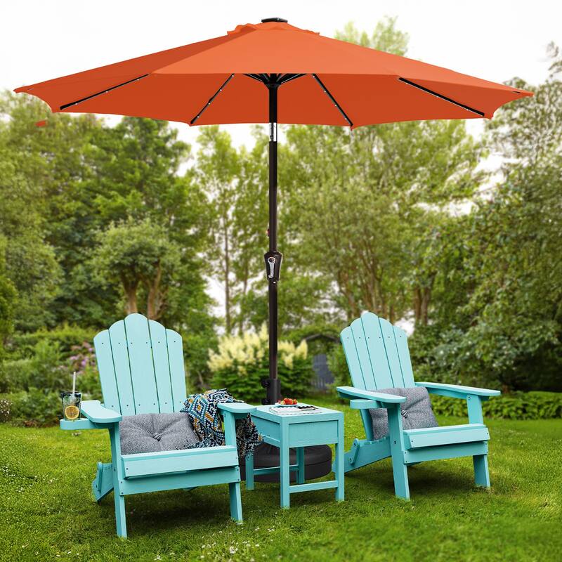 10ft Patio Market Umbrella with LED Lights,Crank & Tilt