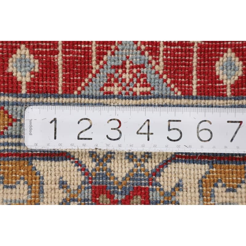 Geometric Red Kazak Foyer Rug Hand-Knotted Oriental Accent Wool Carpet - 3'2" x 4'9"