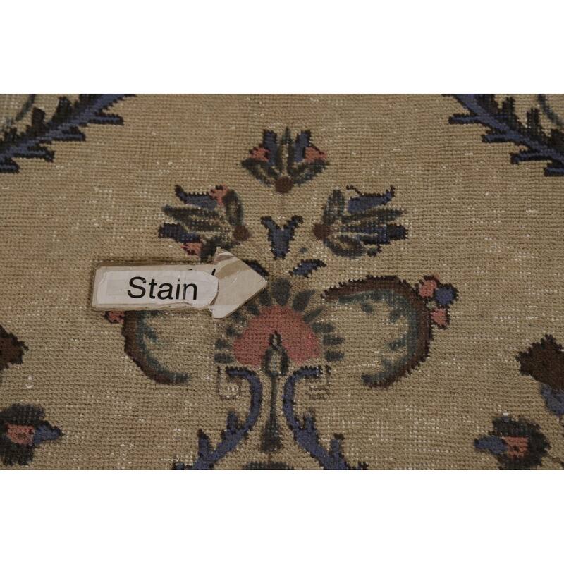 Tabriz Persian Vintage Rug Hand-Knotted Traditional Beige Wool Carpet - 7'8" x 11'2"