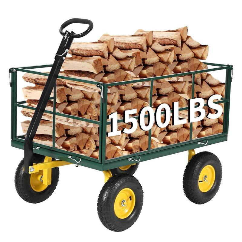 Heavy Duty Outdoor Folding Utility Garden Cart with Removable Sides and Wheels, 1500 LBS Load - Green