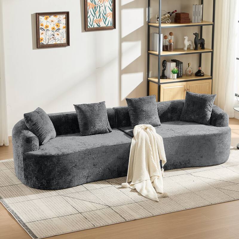 Curved Loveseat Sofa, 110'' Chenille 2-Seater Couch Deep Seat Sectional Couch with 3 Plush Pillows