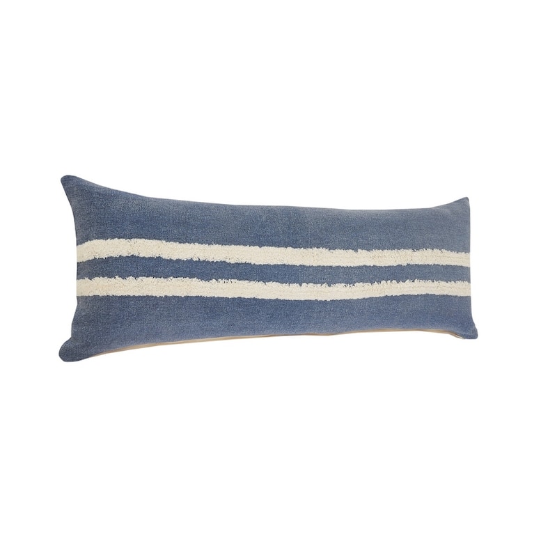 HomeRoots 14" X 36" Dusty Blue And White 100% Cotton Striped Zippered Pillow