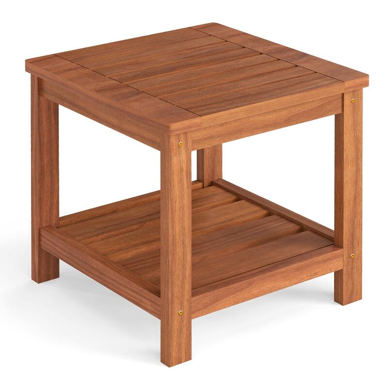 Gymax 2-Tier Adirondack Side Table w/ Slatted Tabletop Storage Shelf
