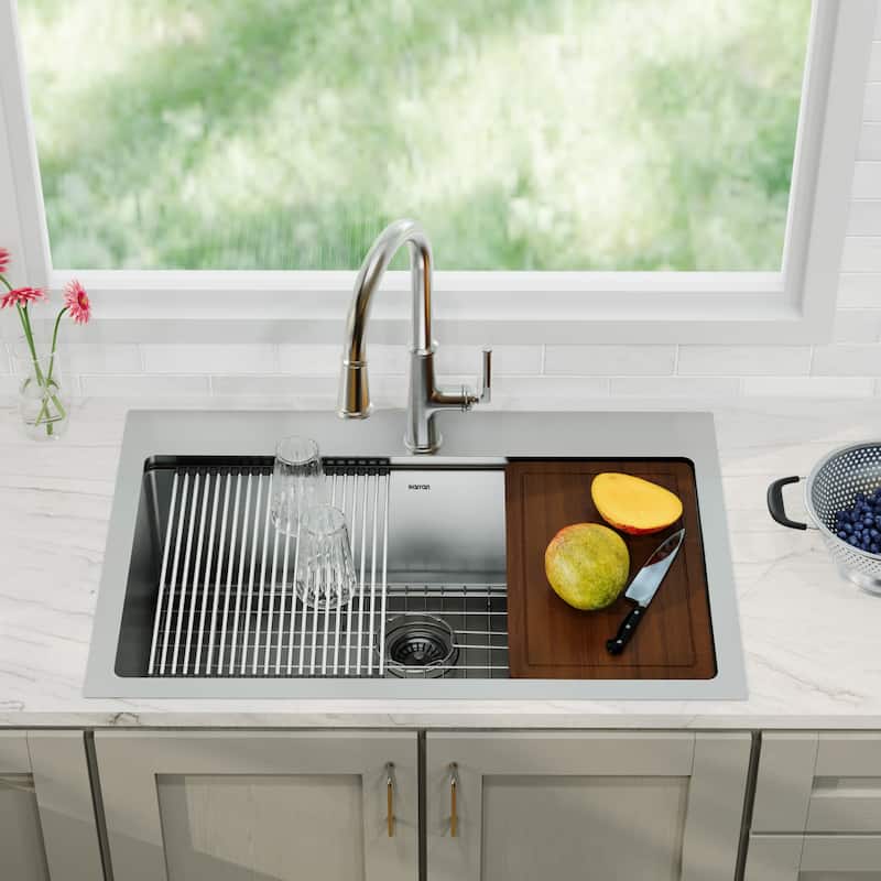 Karran Elite WST-23-PK1 Top Mount 33" Single Bowl Stainless Steel Workstation Kitchen Sink