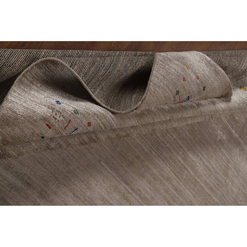 Light Brown Gabbeh Oriental Area Rug Hand-Knotted Silk Carpet - 8'11" x 11'10"
