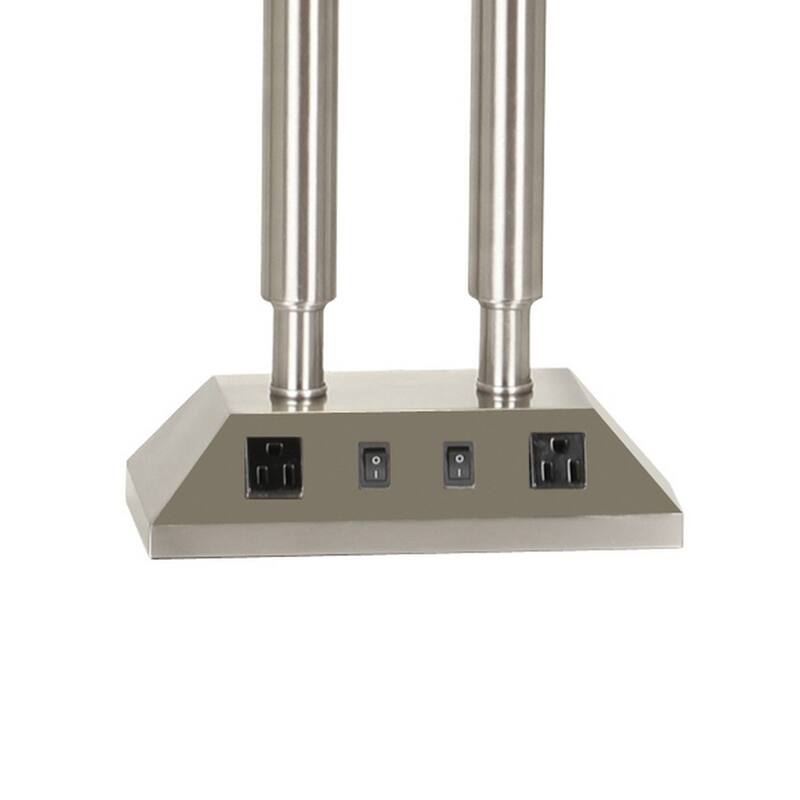 120 Watt Table Lamp with Fabric Drum Shade, Silver and White