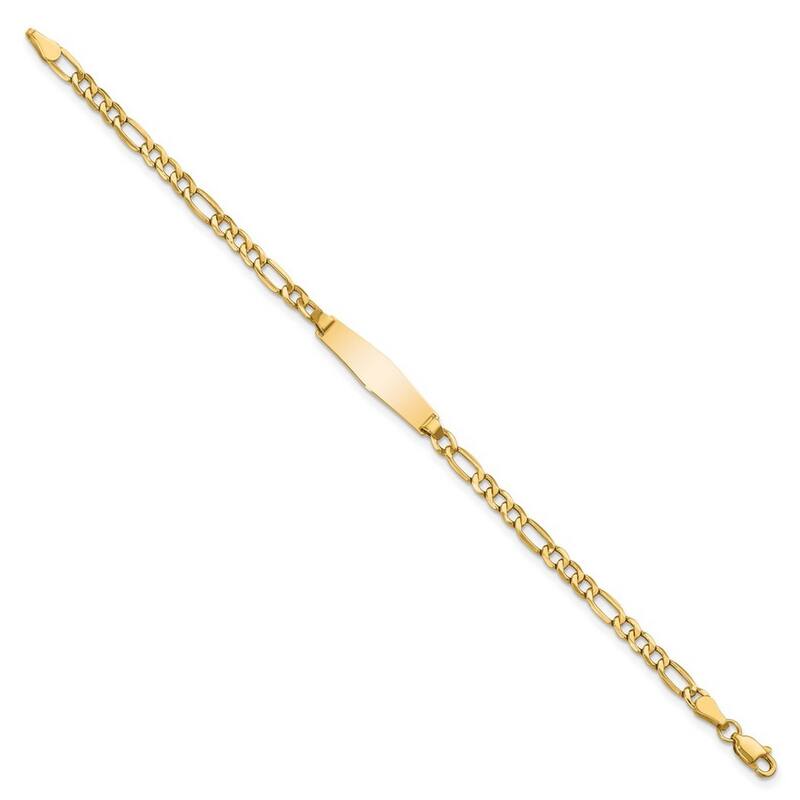 Curata 5.8mm 14k Engravable Semi solsoft Diamond Shape ID Figaro Link Soft Diamond Shape Id Bracelet
