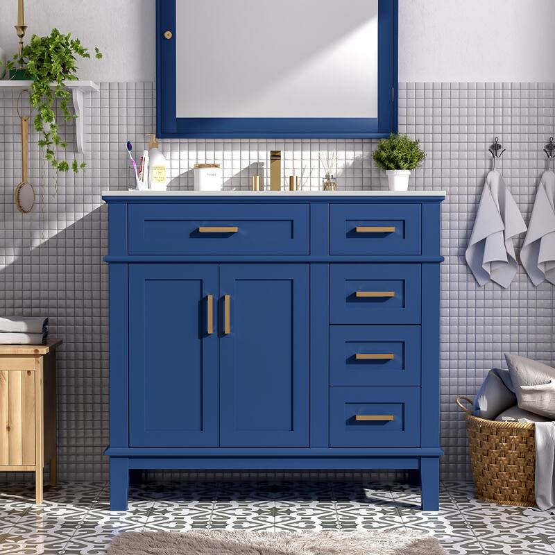 36" Modern Bathroom Vanity with Ceramic Sink, Soft Close Doors, 4 Drawers for Storage for Small Bathrooms